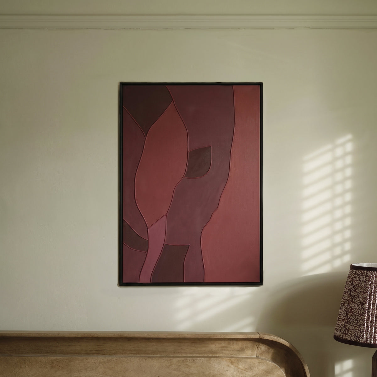 Fray 70x50cm Patchwork Wall Art - Set of 3 - Burgundy