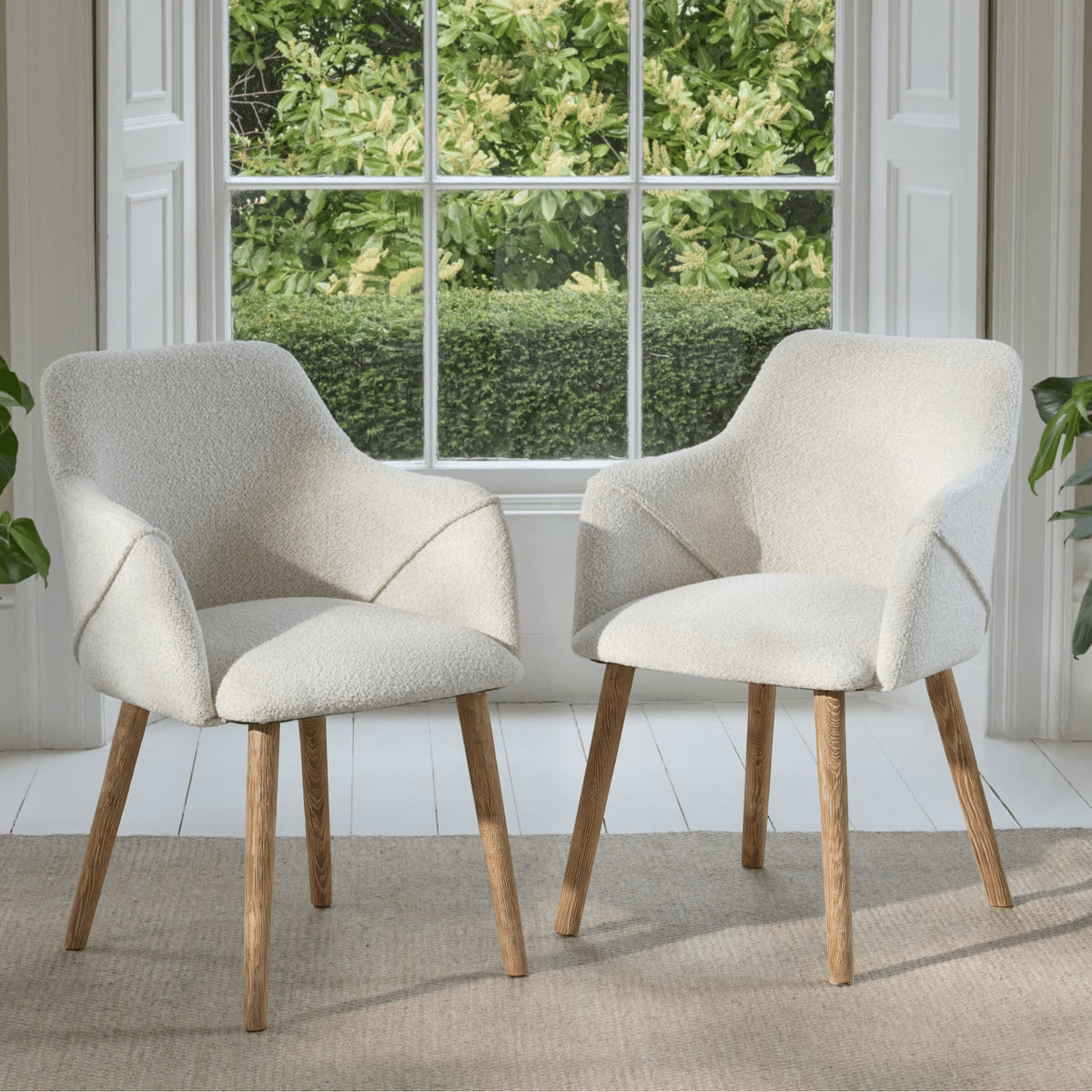Freya Oat Boucle Armchair - Set of 2 - Almond Brown Legs - Laura James