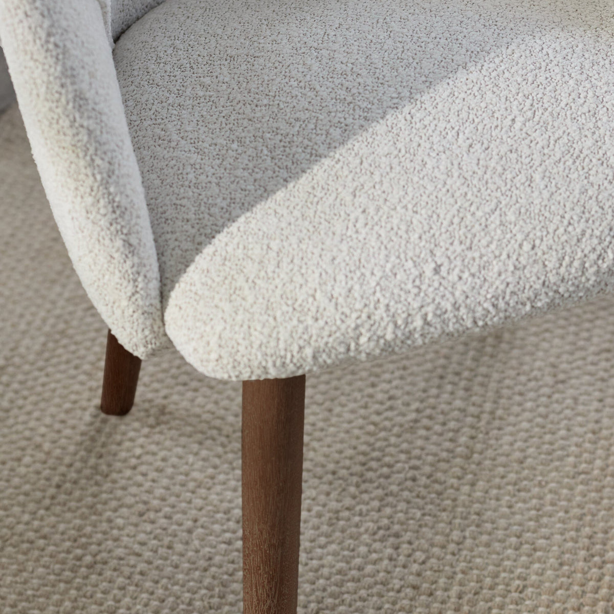 Freya Oat Boucle Armchair - Set of 2 - Coffee Brown Mango Wood Legs - Laura James