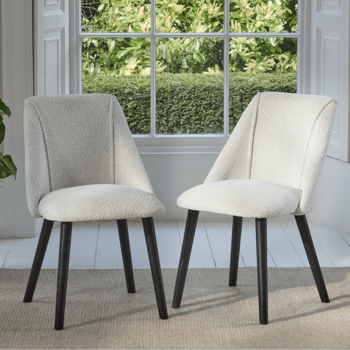 Freya Oat Boucle Dining Chairs - Set of 2 - Black Oak Legs