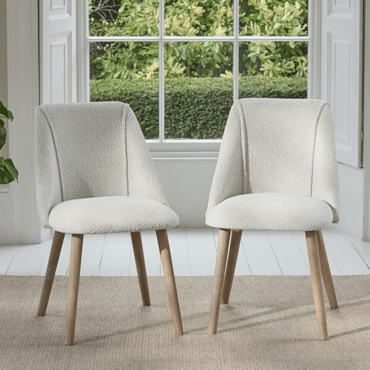 Freya Oat Boucle Dining Chairs - Set of 2 - Chalked Mangowood Legs - Laura James