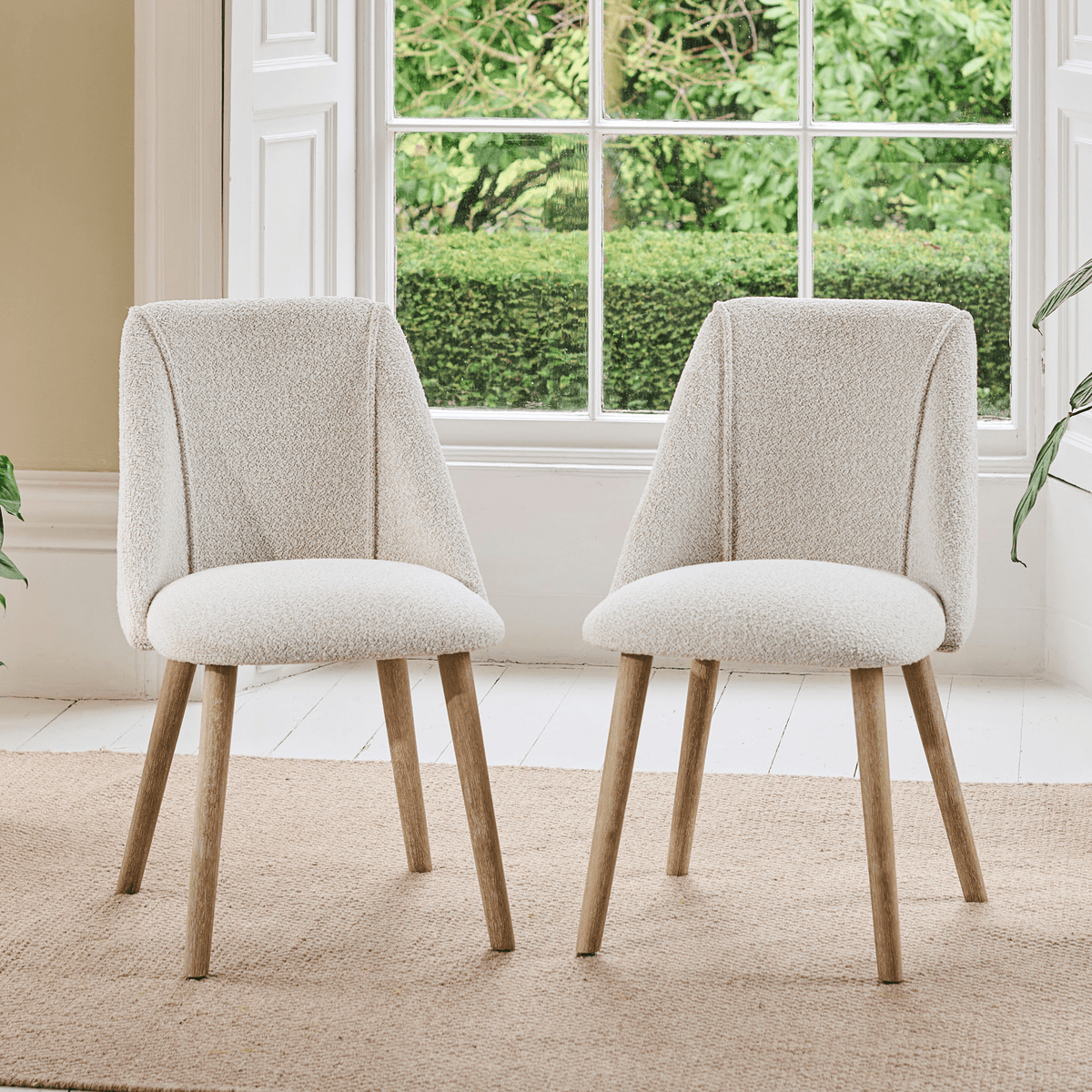Freya Oat Boucle Dining Chairs - Set of 2 - Pale Oak Legs - Laura James