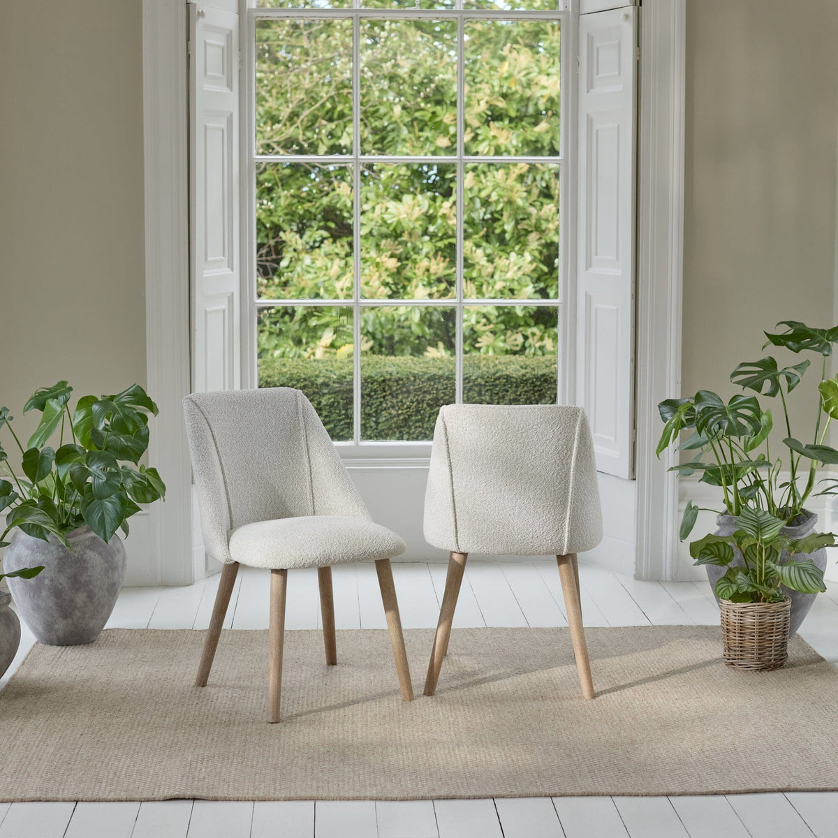 Freya Oat Boucle Dining Chairs - Set of 2 - Chalked Mangowood Legs - Laura James