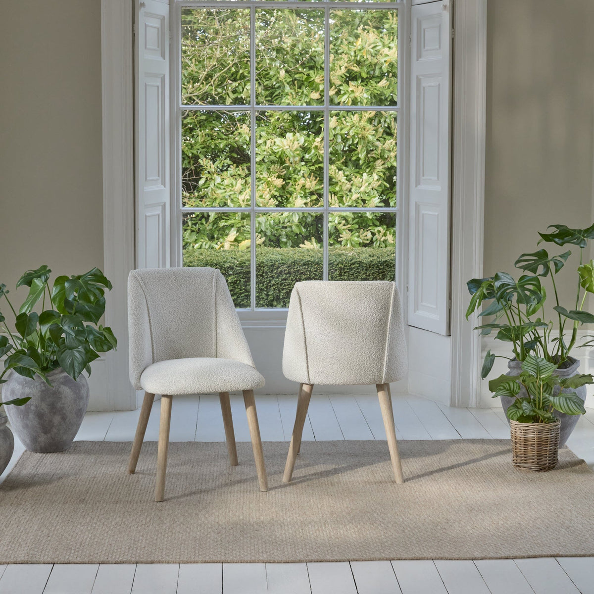 Freya Oat Boucle Dining Chairs - Set of 2 - Whitewash Oak Legs - Laura James