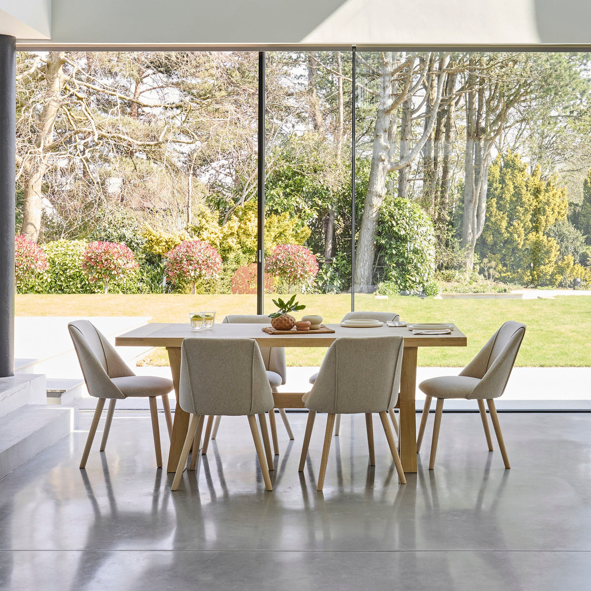 Charlotte 6 Seater Extending Rectangular Dining Table Set with Freya Sand Dining chairs - Laura James