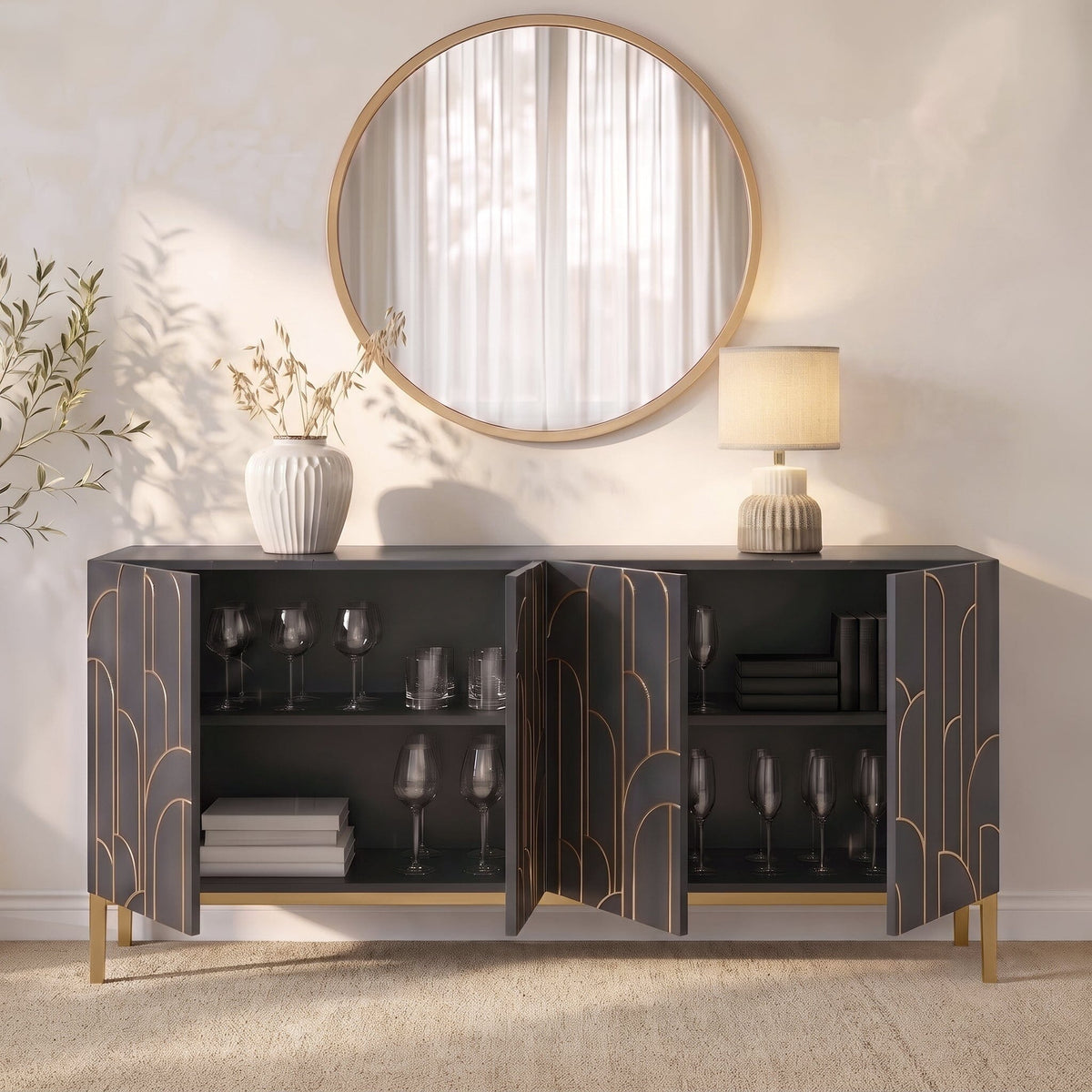 Gatsby Large 4 Door Sideboard - Smoke Grey
