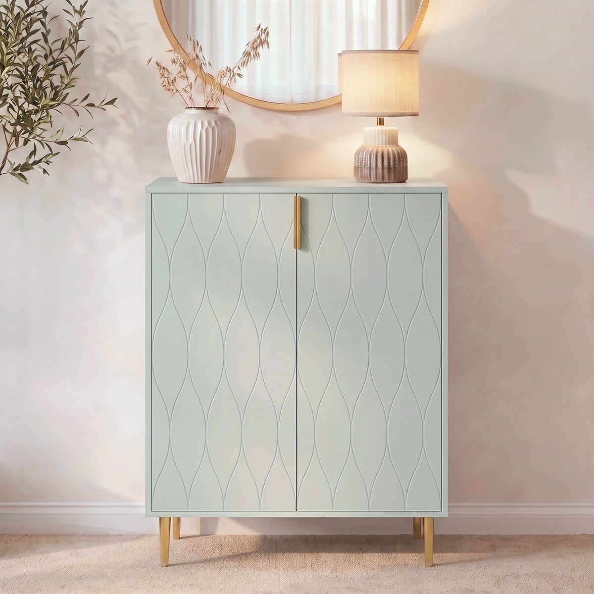 Gloria 2 Door Small Sideboard - Sage & Brass Legs