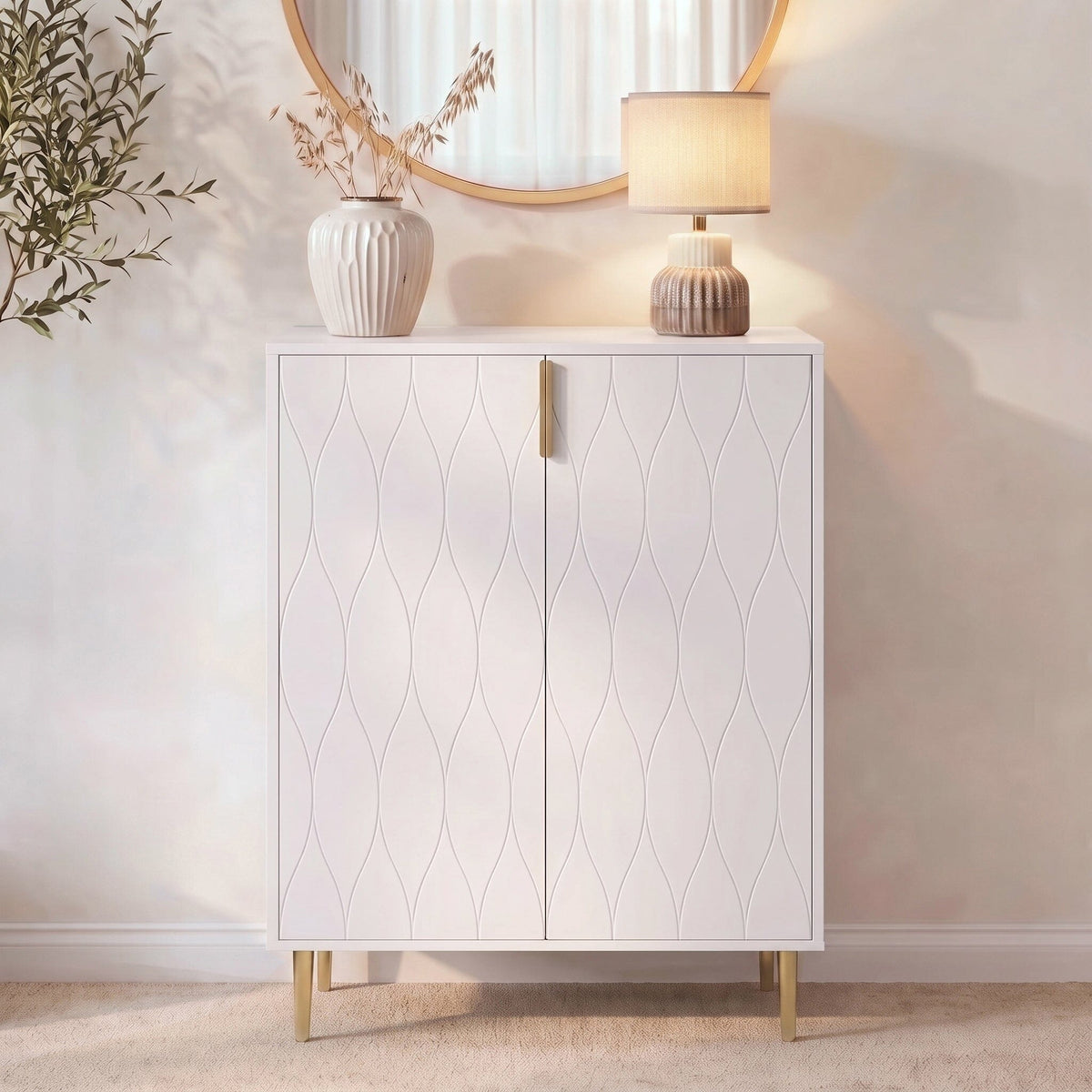 Gloria 2 Door Small Sideboard - White & Brass Legs