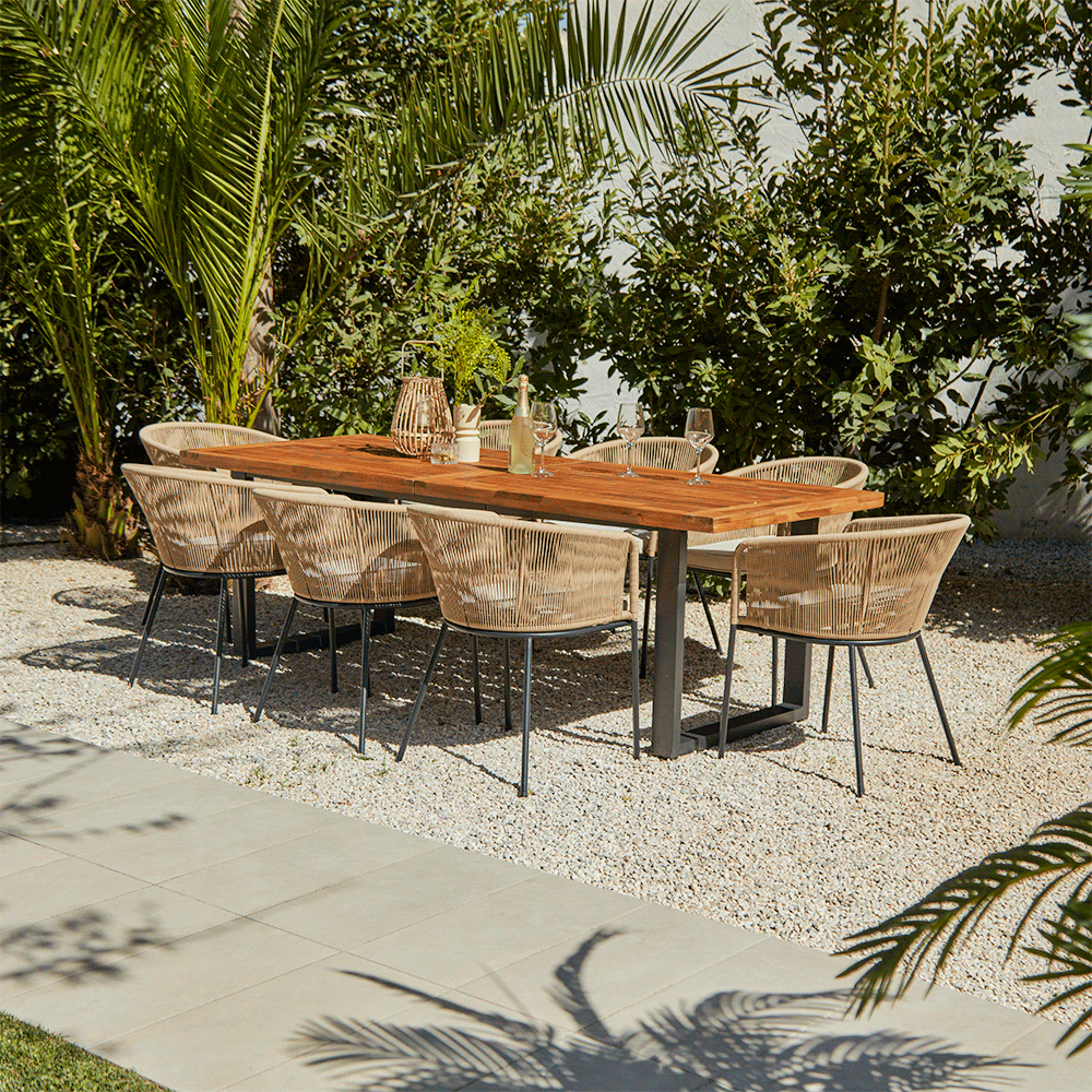 Hali 8 Seater Wooden Outdoor Dining Set with Hali Natural Chairs - 235cm