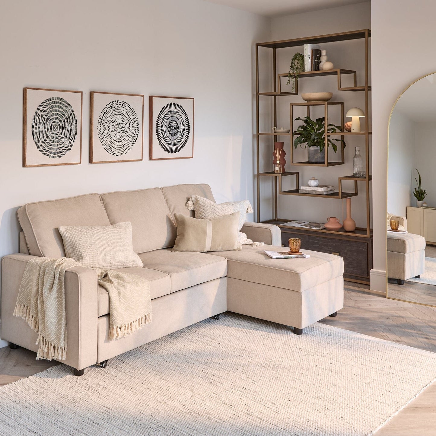 Hugo Pull-Out Corner Sofa Bed - Warm Taupe - Laura James