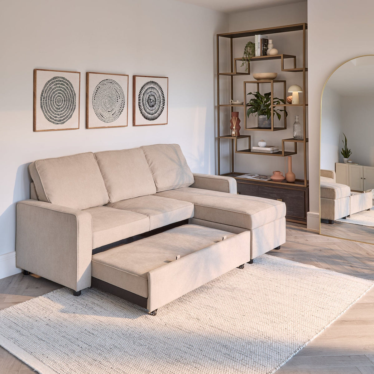 Hugo Pull-Out Corner Sofa Bed - Warm Taupe - Laura James