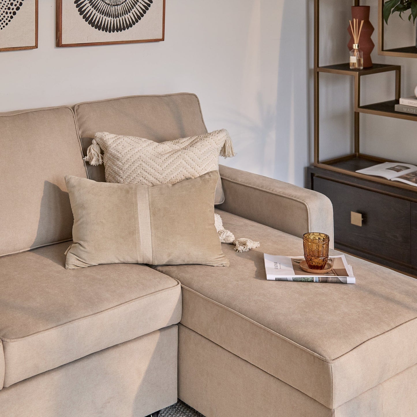 Hugo Pull-Out Corner Sofa Bed - Warm Taupe - Laura James