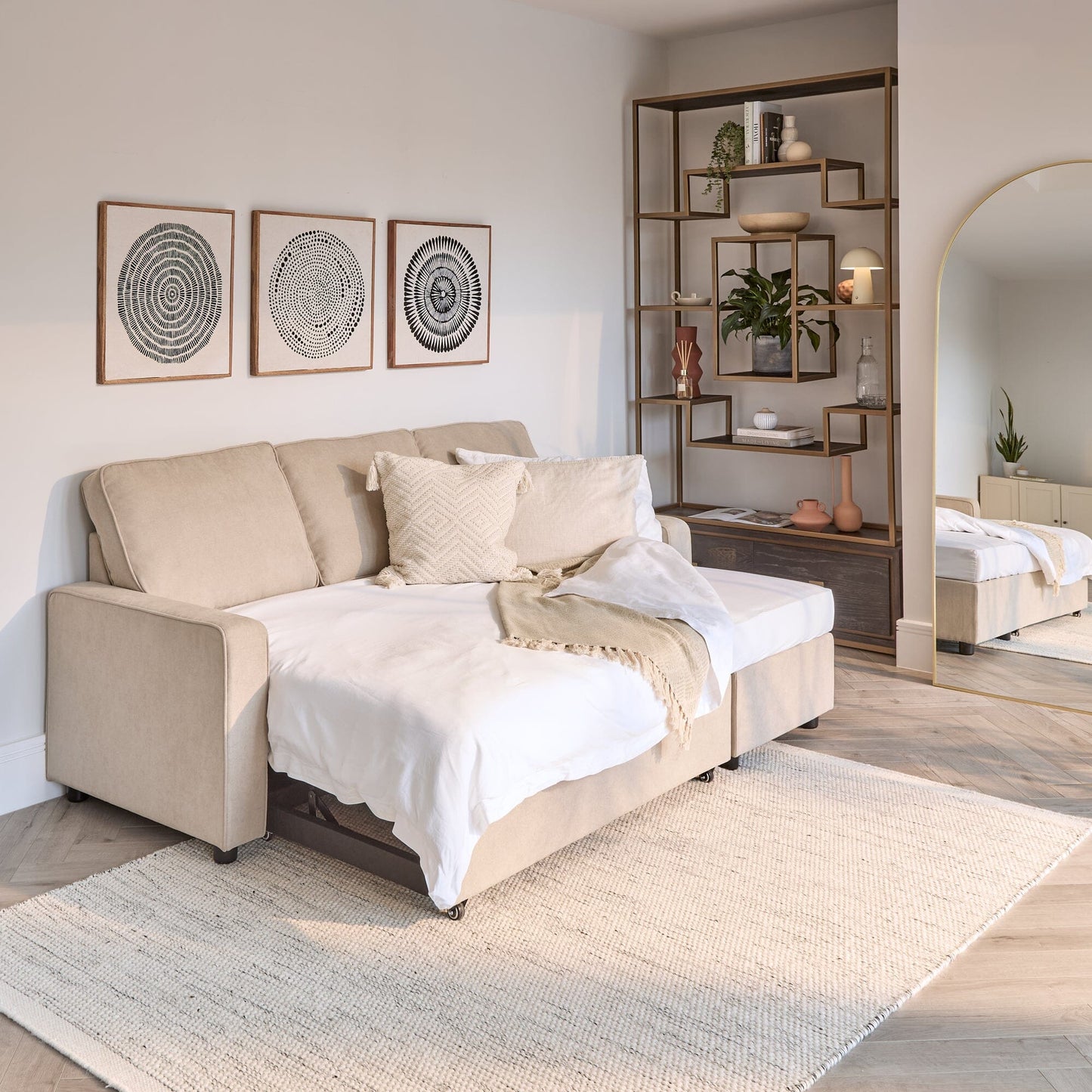 Hugo Pull-Out Corner Sofa Bed - Warm Taupe - Laura James