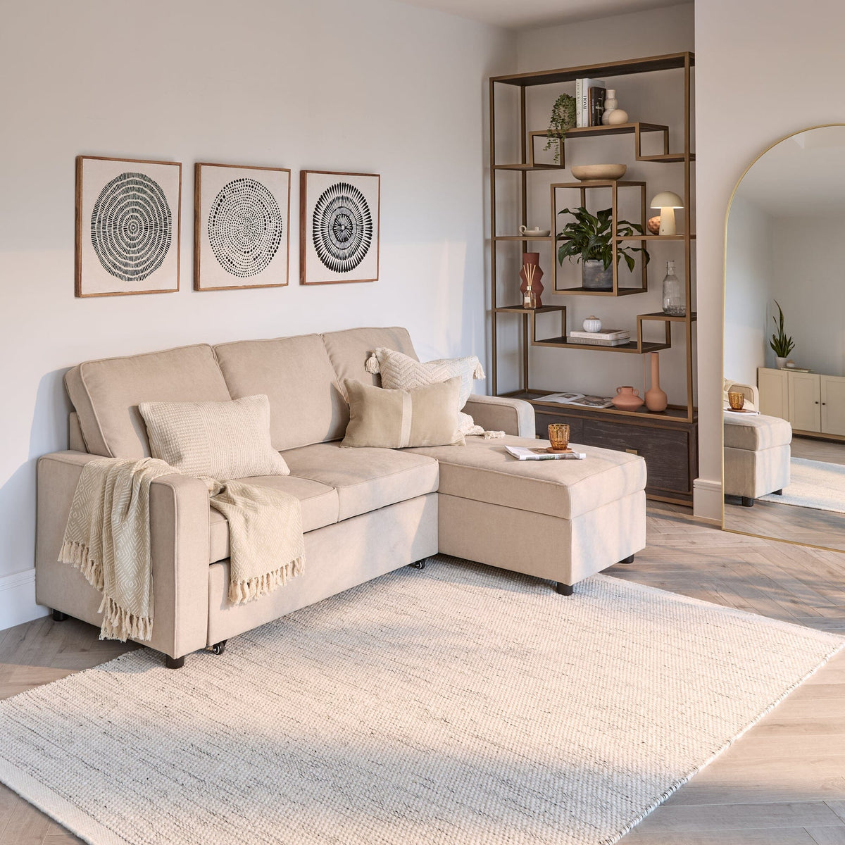 Hugo Pull-Out Corner Sofa Bed - Warm Taupe - Laura James