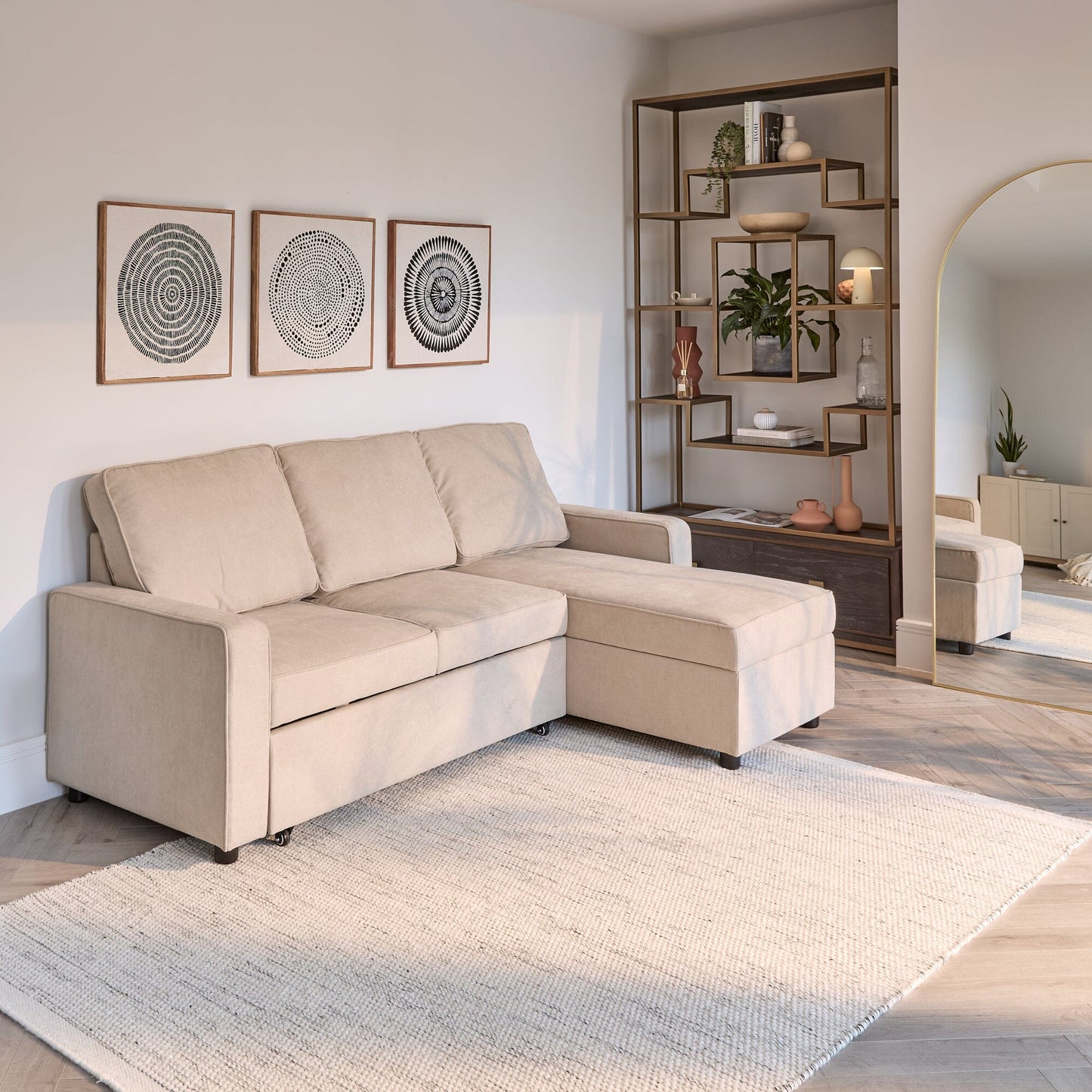 Hugo Pull-Out Corner Sofa Bed - Warm Taupe - Laura James