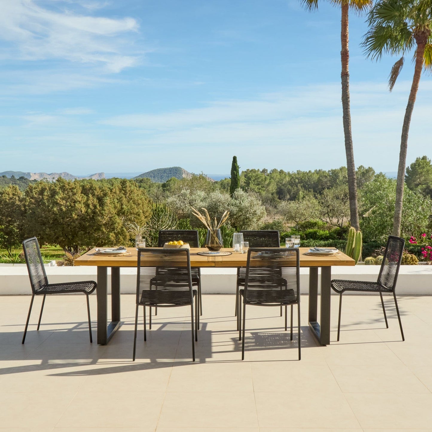 Hali 6 Seater Wooden Garden Dining Set with Ryder Black Chairs - 175cm - Laura James