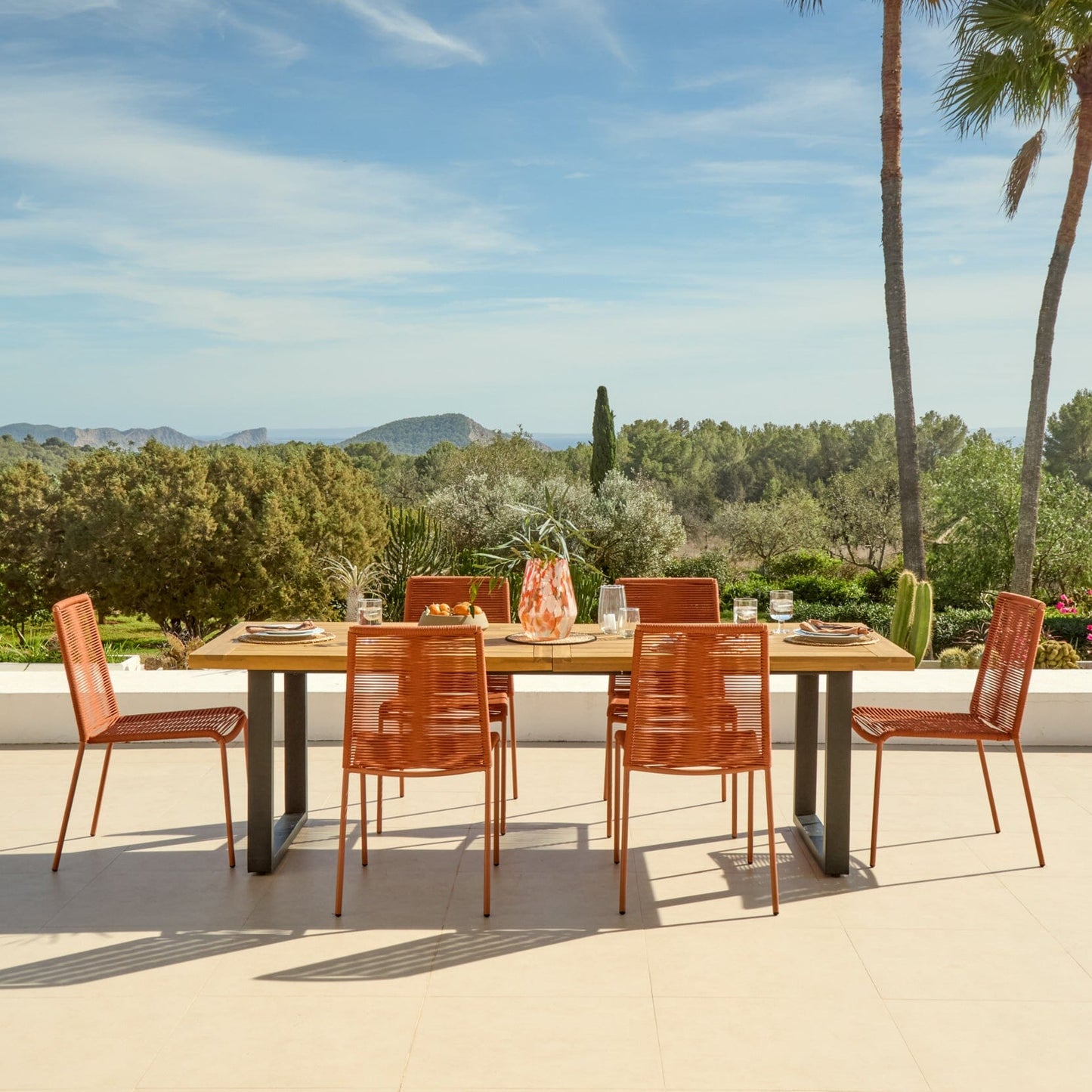 Hali 6 Seater Wooden Garden Dining Set with Ryder Burnt Orange Chairs - 175cm - Laura James