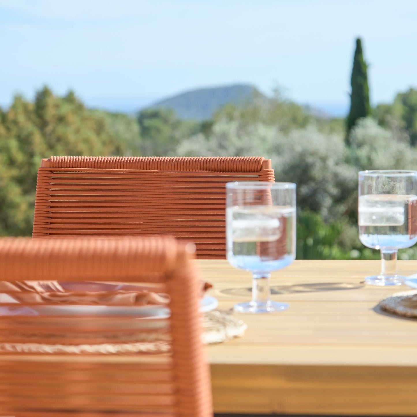 Hali 6 Seater Wooden Garden Dining Set with Ryder Burnt Orange Chairs - 175cm - Laura James