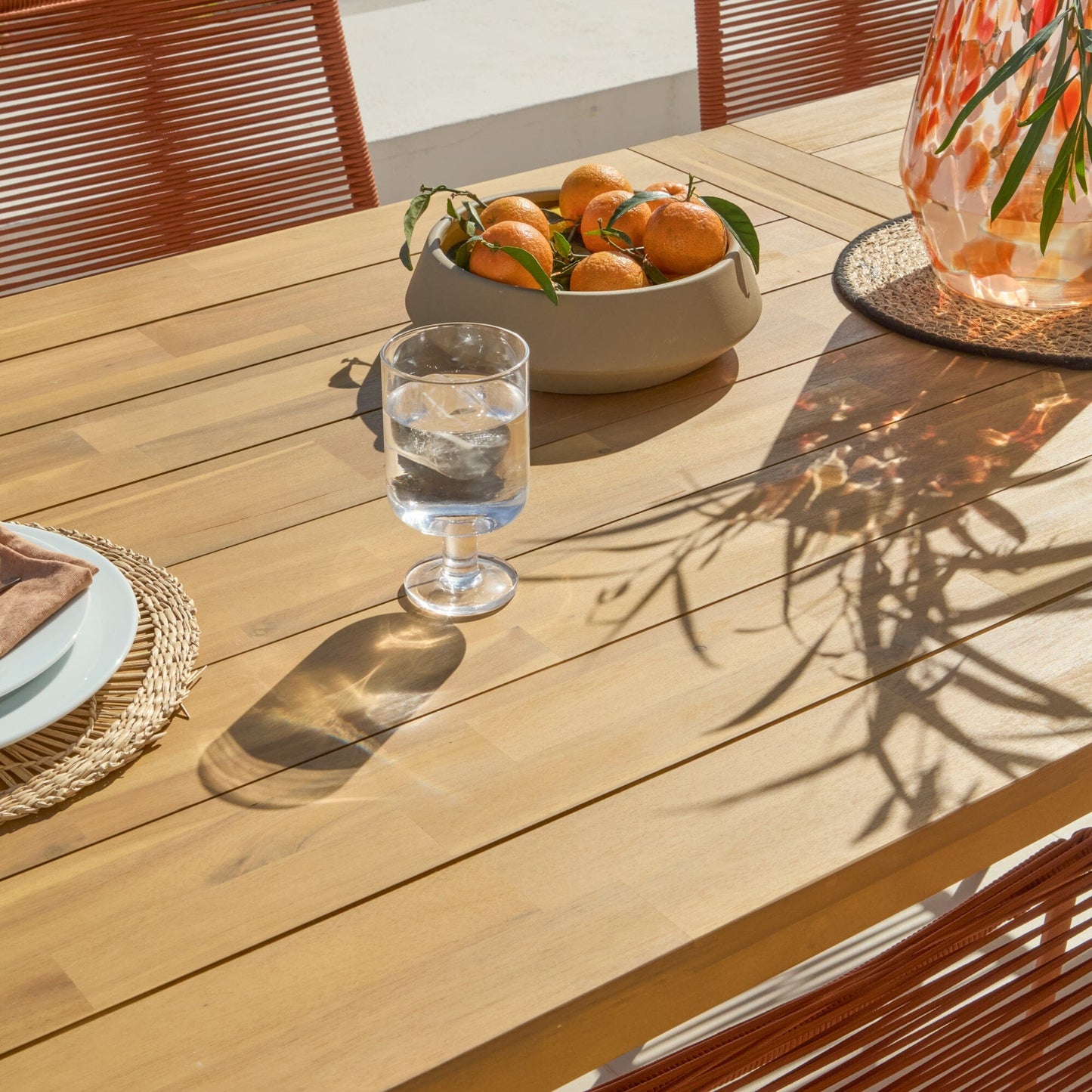 Hali 6 Seater Wooden Garden Dining Set with Ryder Burnt Orange Chairs - 175cm - Laura James