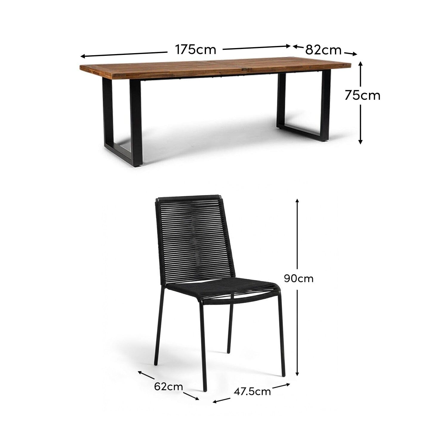 Hali 6 Seater Wooden Garden Dining Set with Ryder Black Chairs - 175cm - Laura James