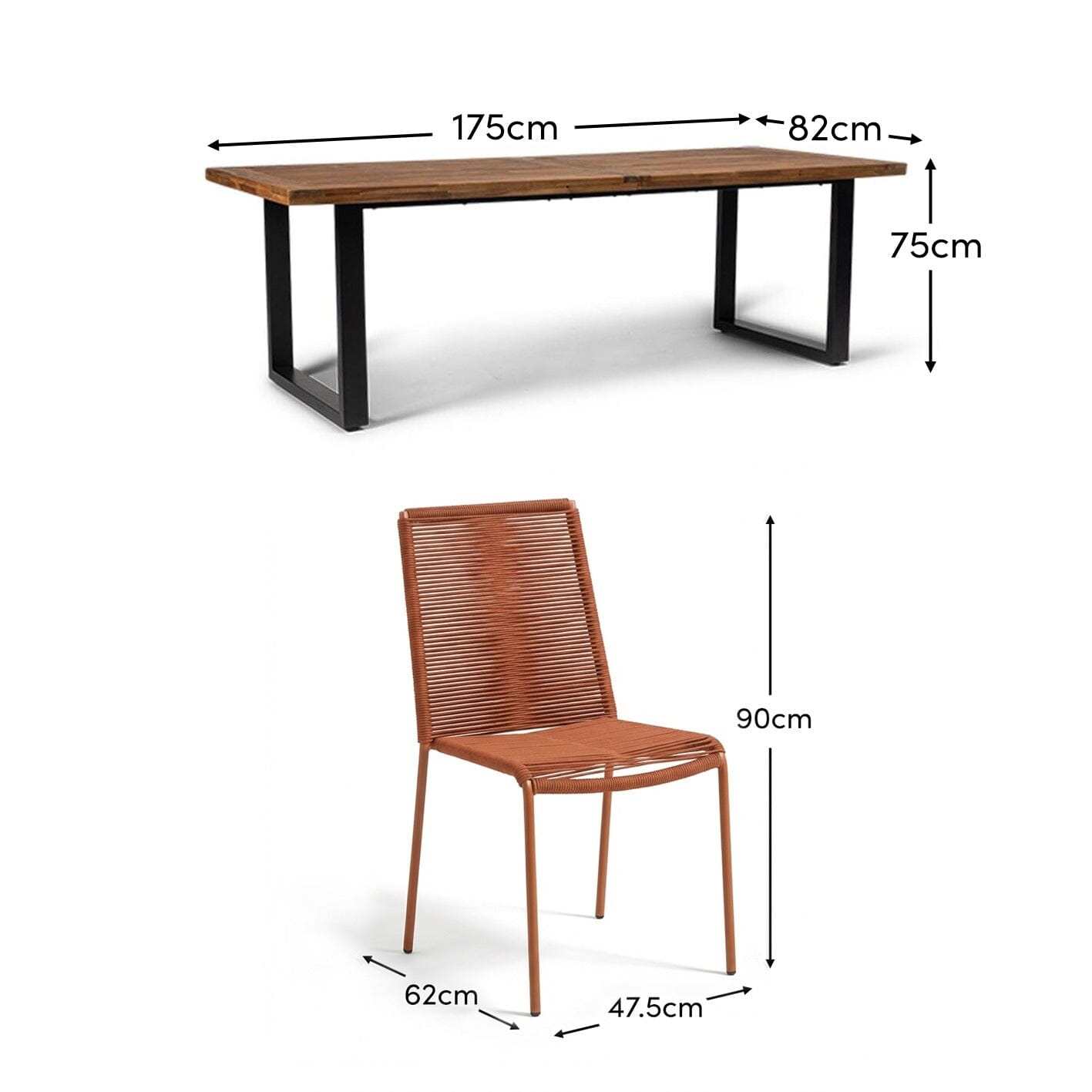 Hali 6 Seater Wooden Garden Dining Set with Ryder Burnt Orange Chairs - 175cm - Laura James