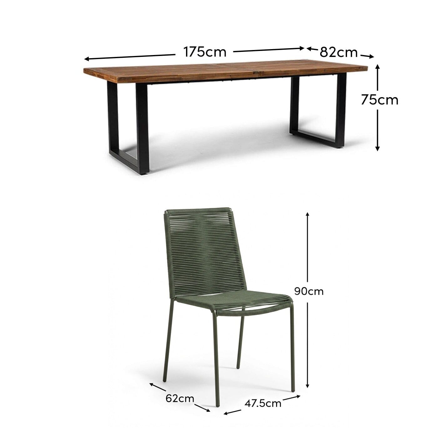 Hali 6 Seater Wooden Garden Dining Set with Ryder Khaki Chairs - 175cm - Laura James