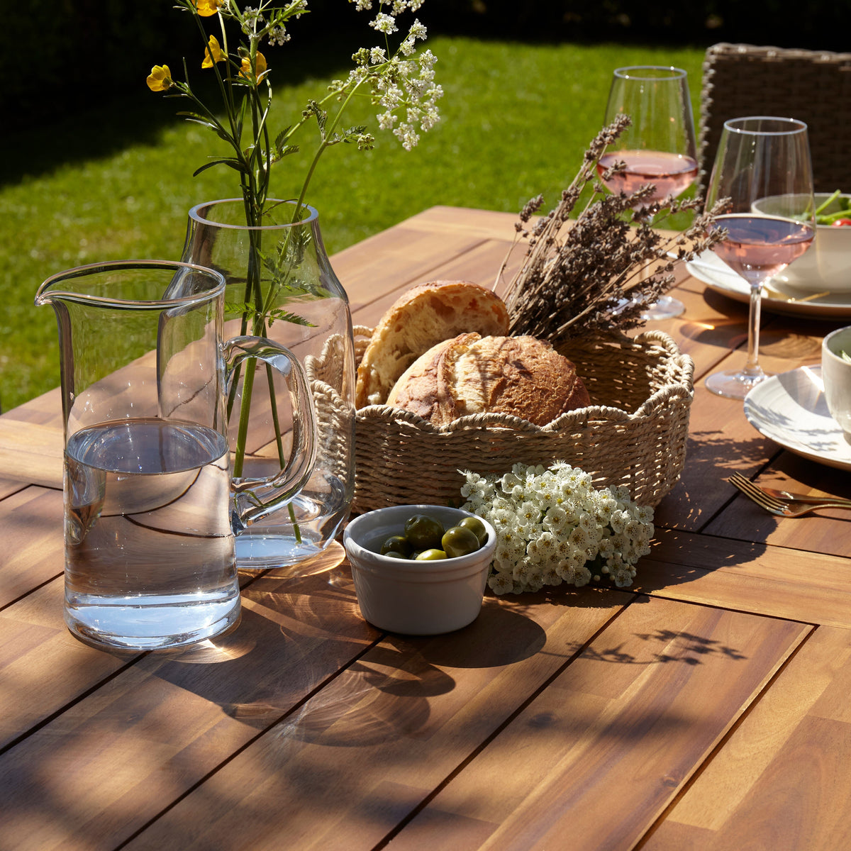 Hali 6 Seater Wooden Outdoor Dining Set with Hali Black Chairs & Cream Lean Over Parasol - 235cm