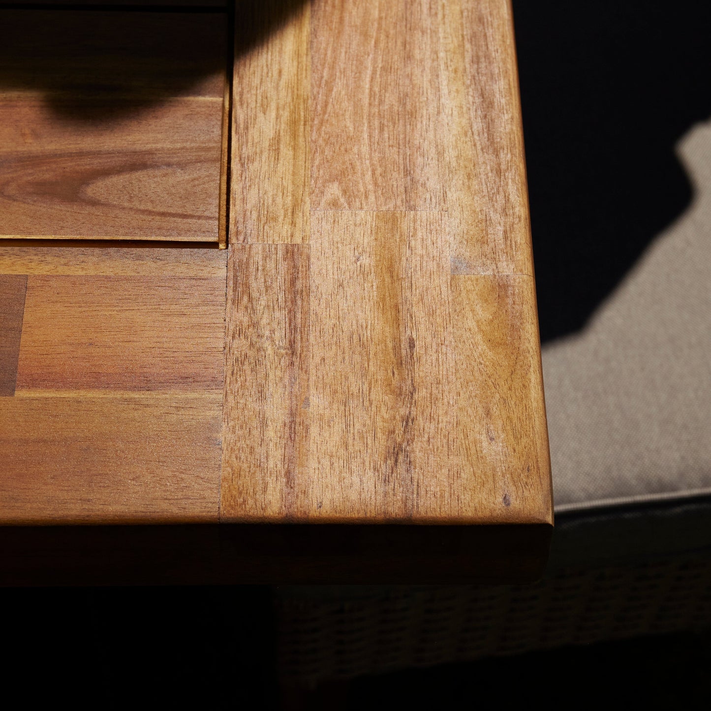 Hali 6 Seater Wooden Outdoor Dining Set with Hali Black Chairs & Cream LED Premium Cantilever Parasol - 175cm