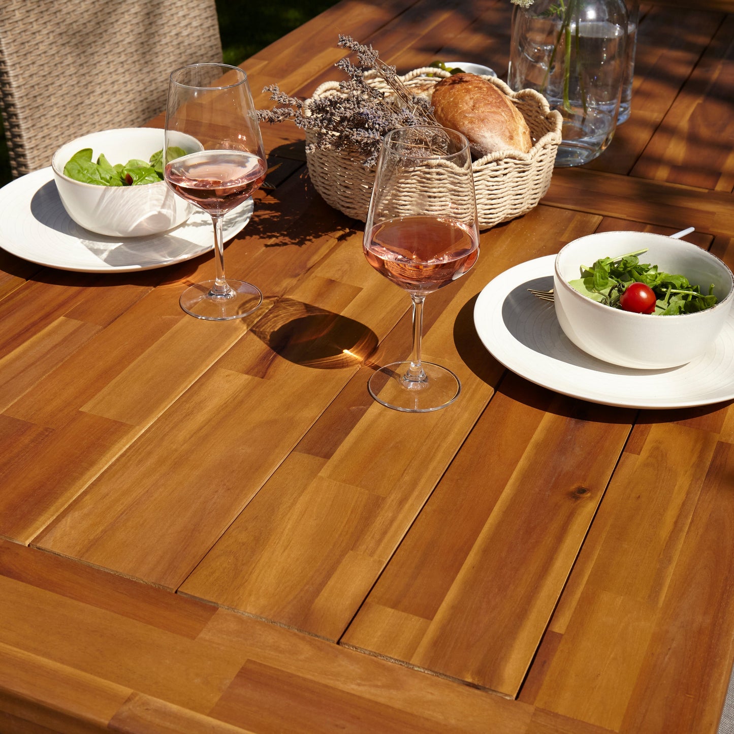 Hali 8 Seater Wooden Outdoor Dining Set with Hali Black Chairs & Cream LED Premium Cantilever Parasol - 235cm