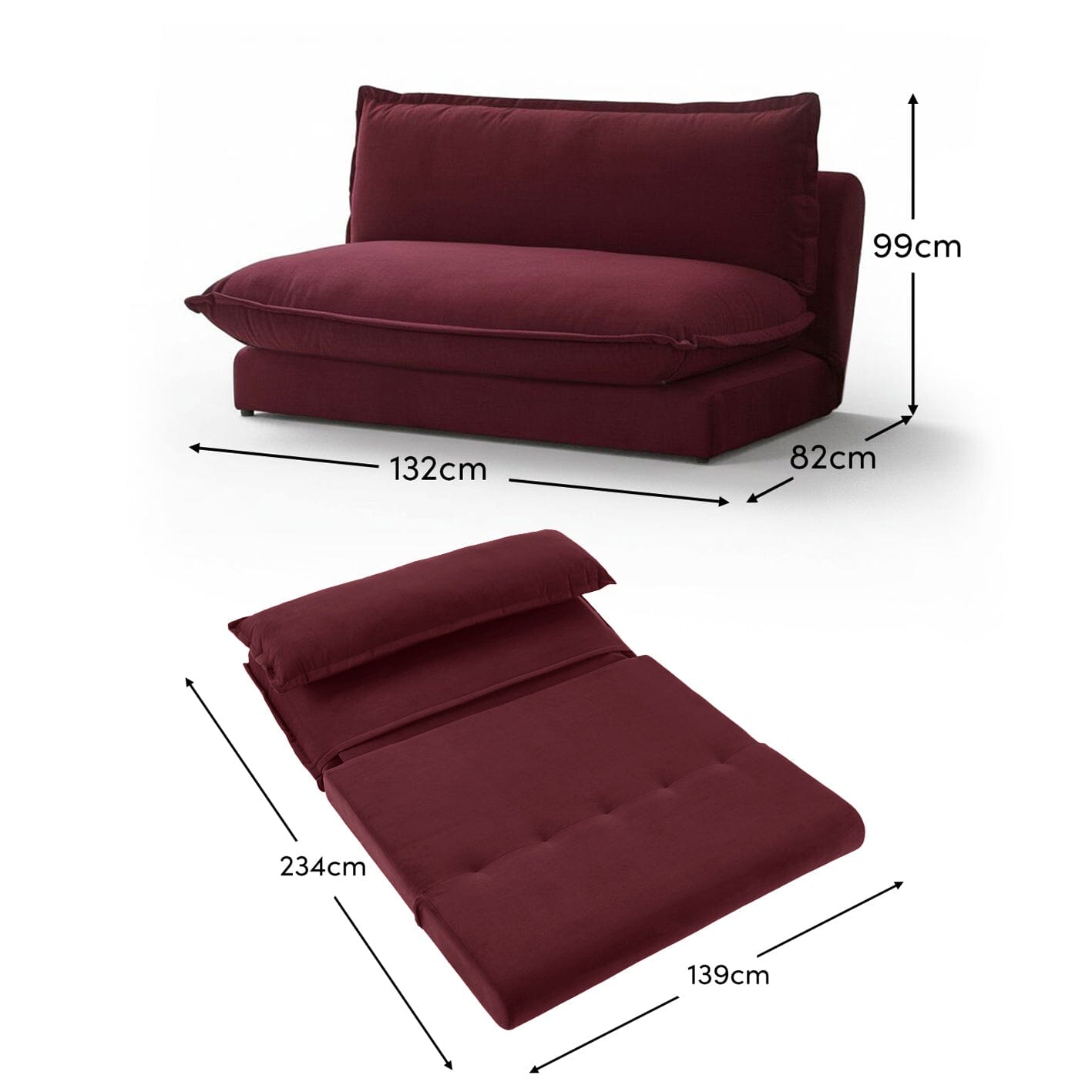 Harlow 2 Seater Double Sofa Bed - Burgundy Red - Laura James