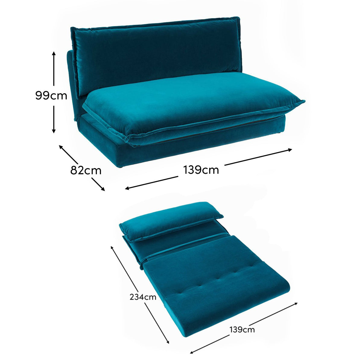 Harlow Double Sofa Bed - Soft Teal