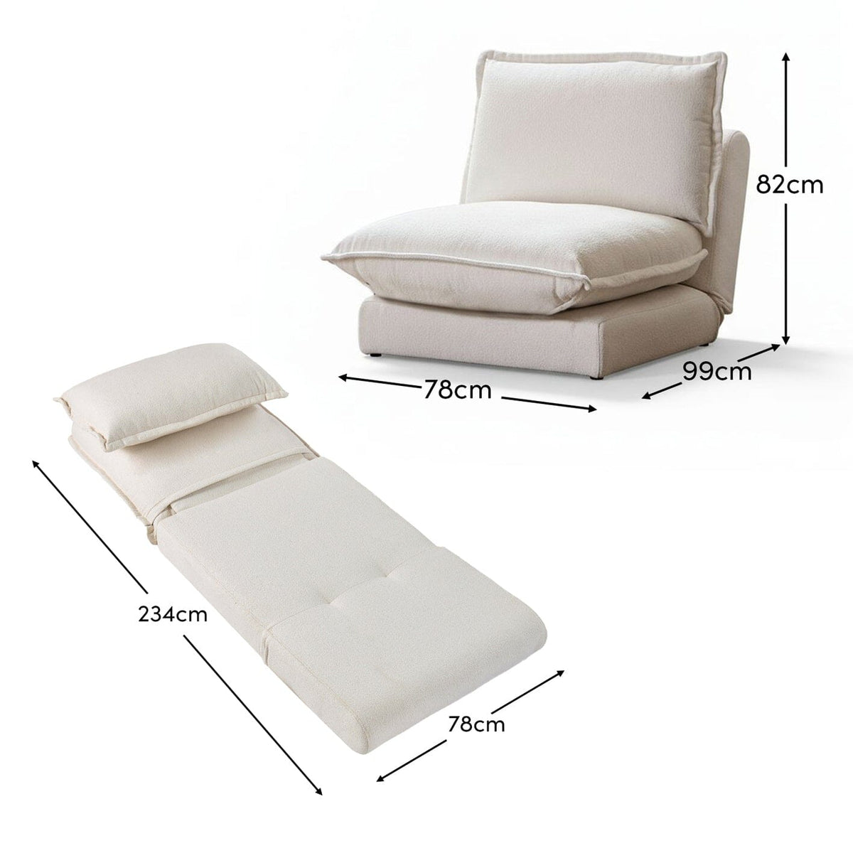 Harlow Single Sofa Bed - Chalk White Boucle - Laura James
