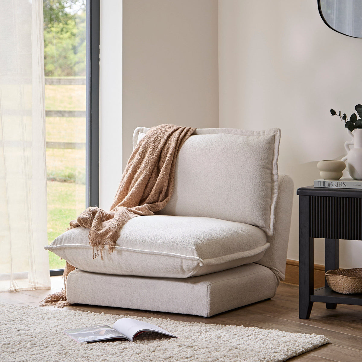 Harlow Single Sofa Bed - Chalk White Boucle - Laura James