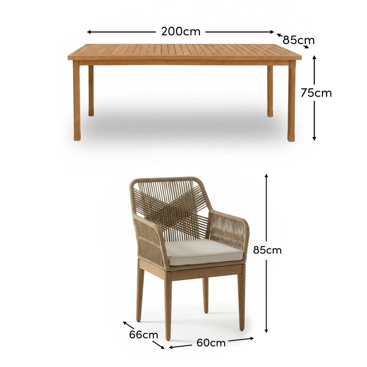 Harlyn 6 Seater Wooden Garden Dining Set with Killian Chairs - 200cm - Laura James