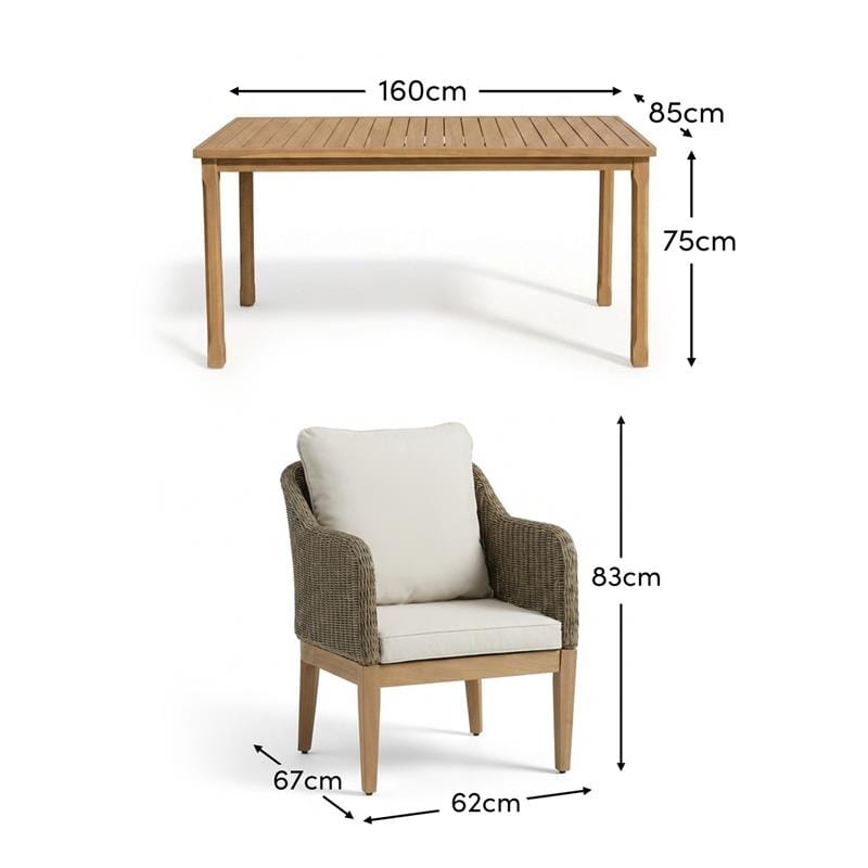 Harlyn 4 Seater Wooden Garden Dining Set with Harlyn Chairs - 160cm - Laura James