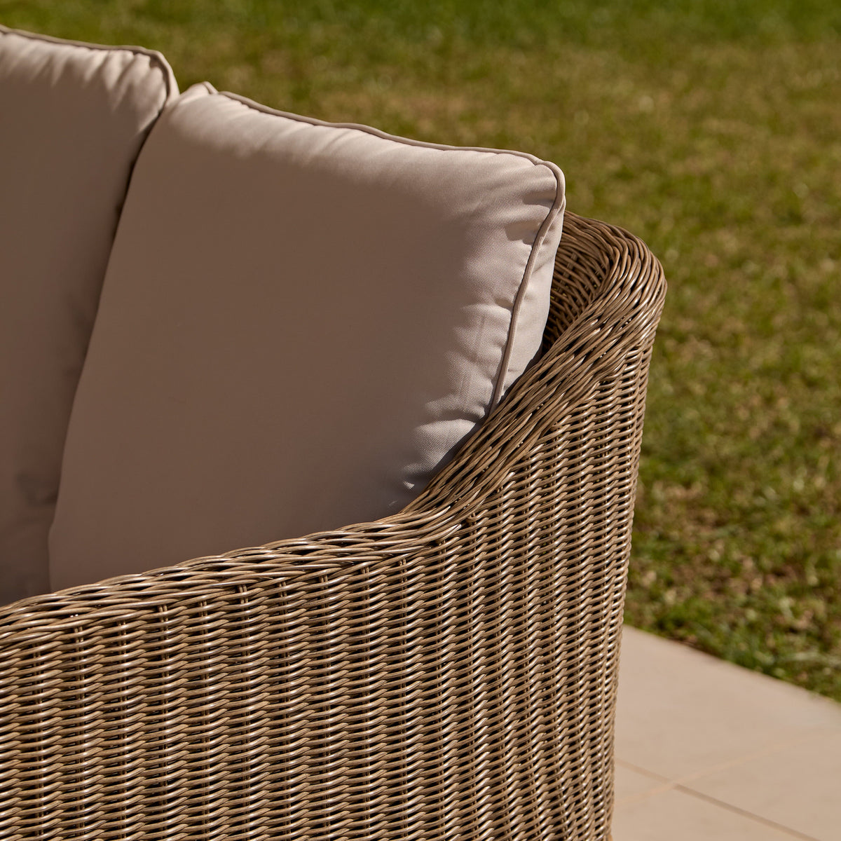 Harlyn 7 Seater Wooden Garden Dining Set with Corner Sofa & 2 Harlyn Dining Armchairs - Laura James