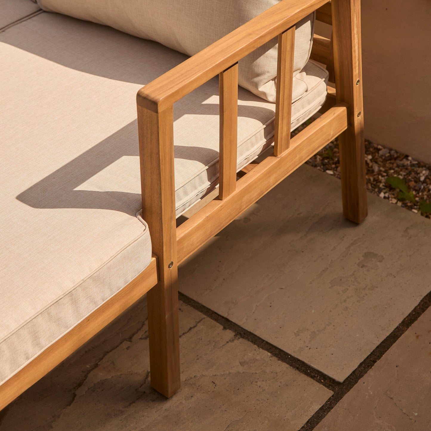 Harrelson 3 Seater Wooden Garden Chaise Corner Set - Natural Acacia and Sand - Laura James