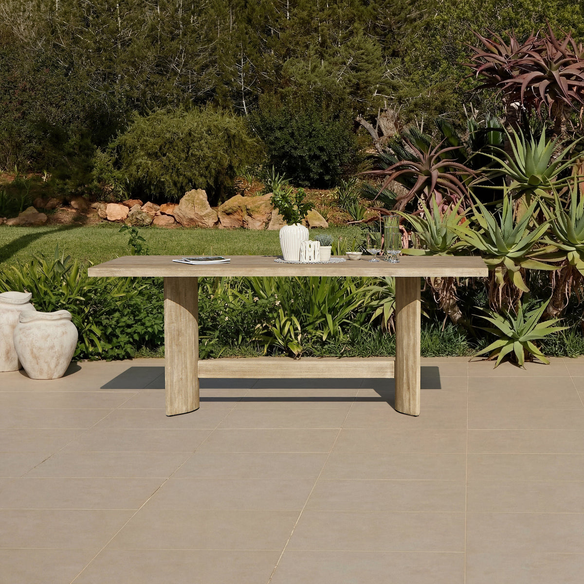 Imani 6 Seater Wooden Garden Dining Table - Light Brush Acacia- Laura James