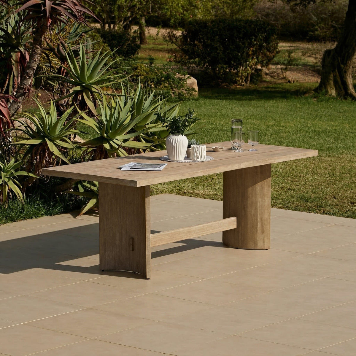 Imani 6 Seater Wooden Garden Dining Table - Light Brush Acacia- Laura James