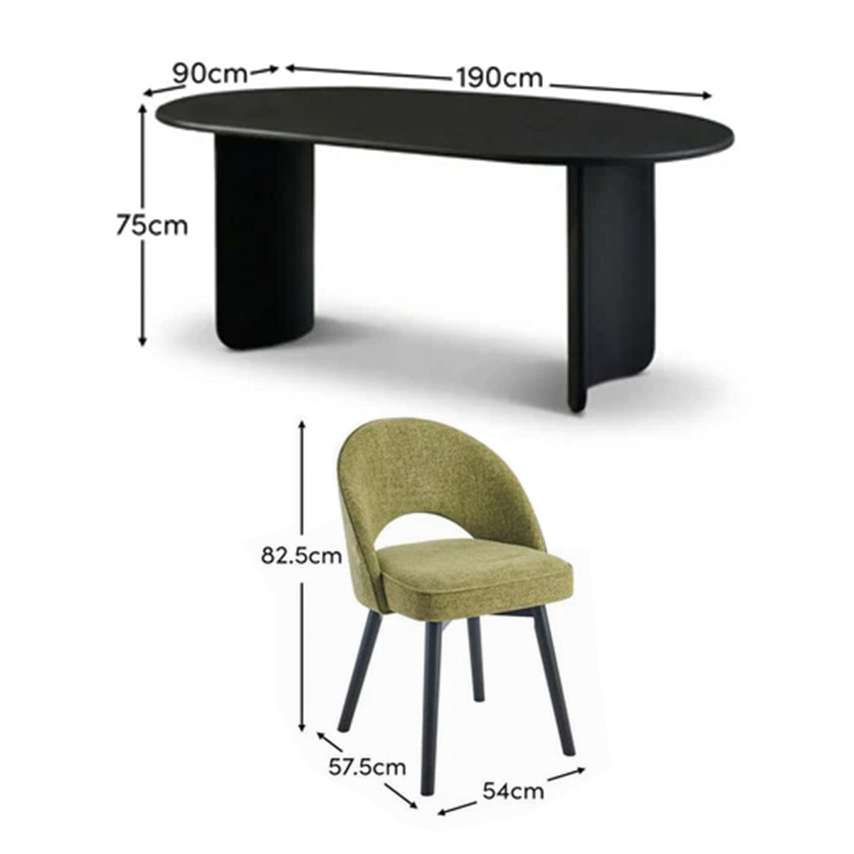 Imogen 190cm Black Mango Wood Dining Table Set - 6 Seater - Marilyn Moss Green Dining Chairs - Black Legs - Laura James