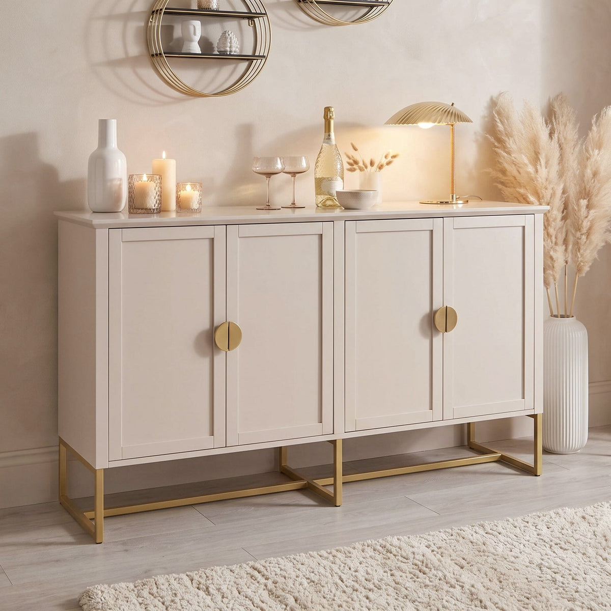 Ines 4 Door Large Sideboard - Taupe & Gold