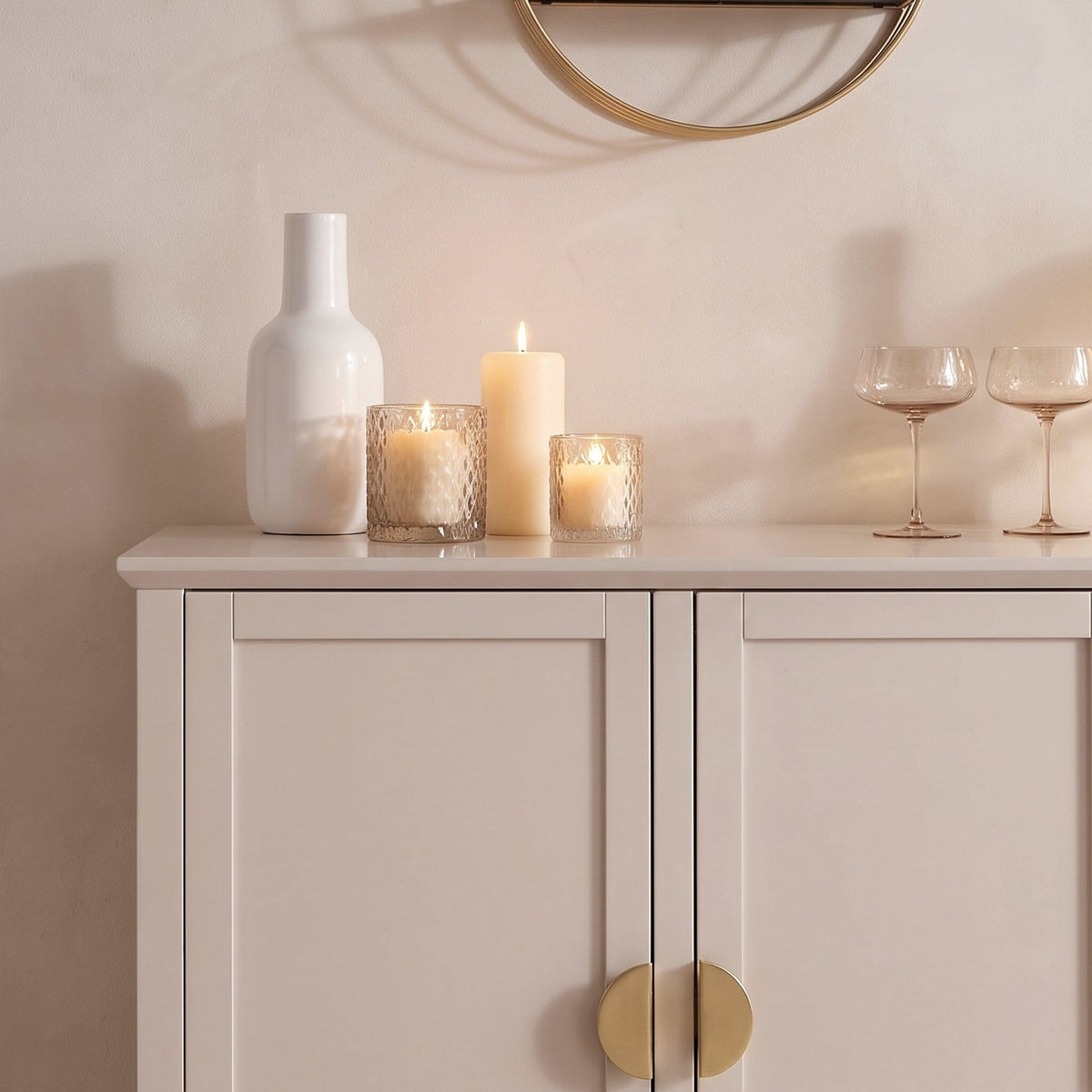 Ines 4 Door Large Sideboard - Taupe & Gold