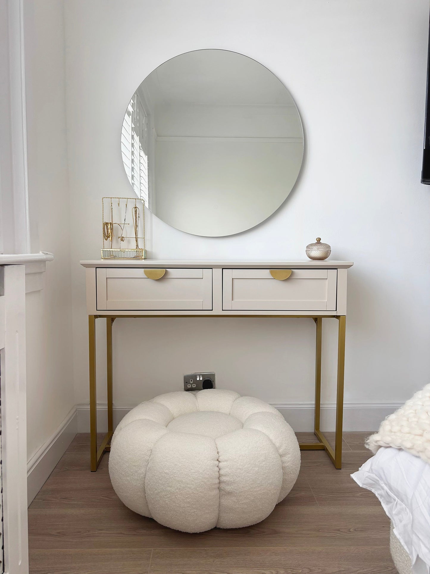 Ines 2 Drawer Console Table - Taupe & Gold - Laura James