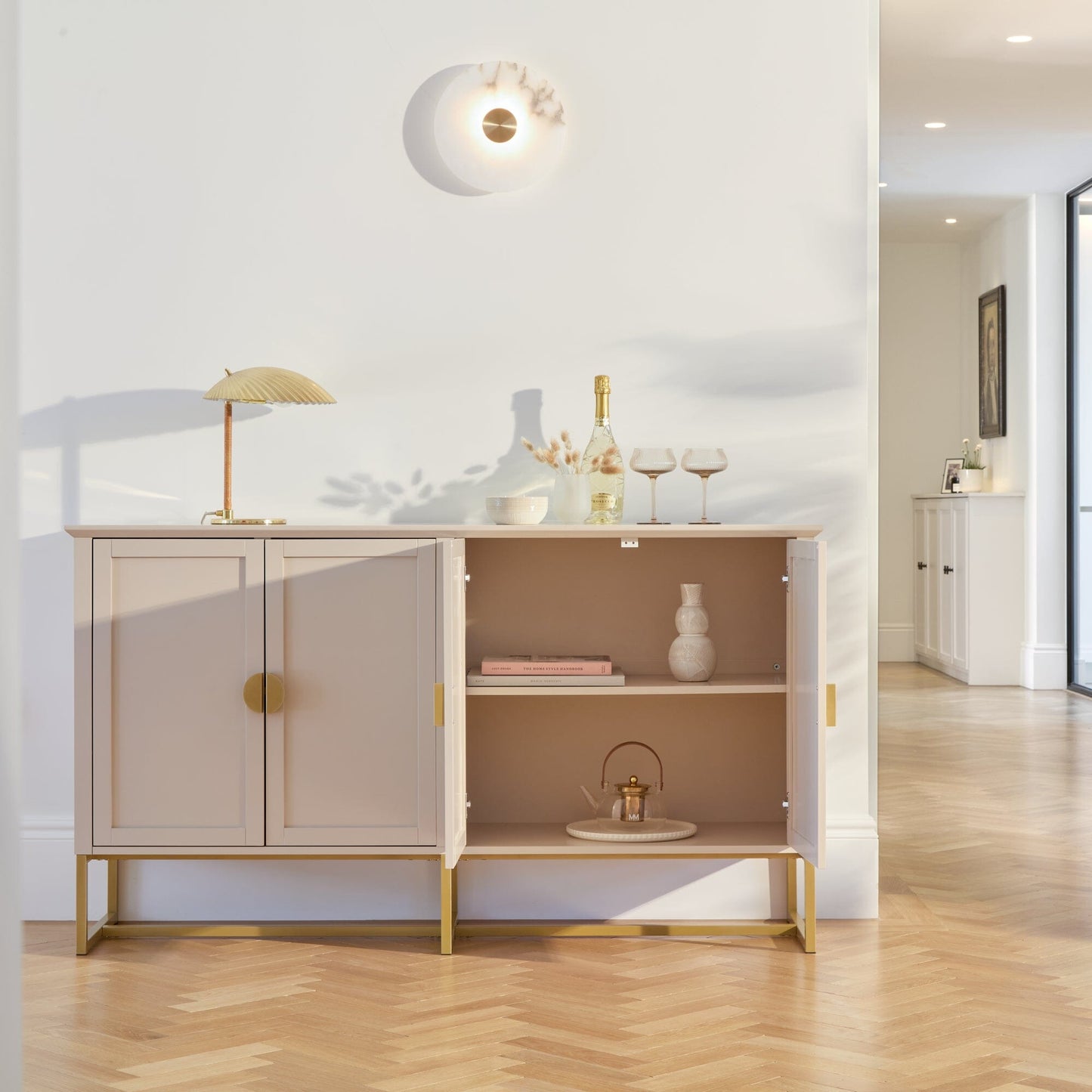 Ines 4 Door Sideboard - Taupe & Gold - Laura James