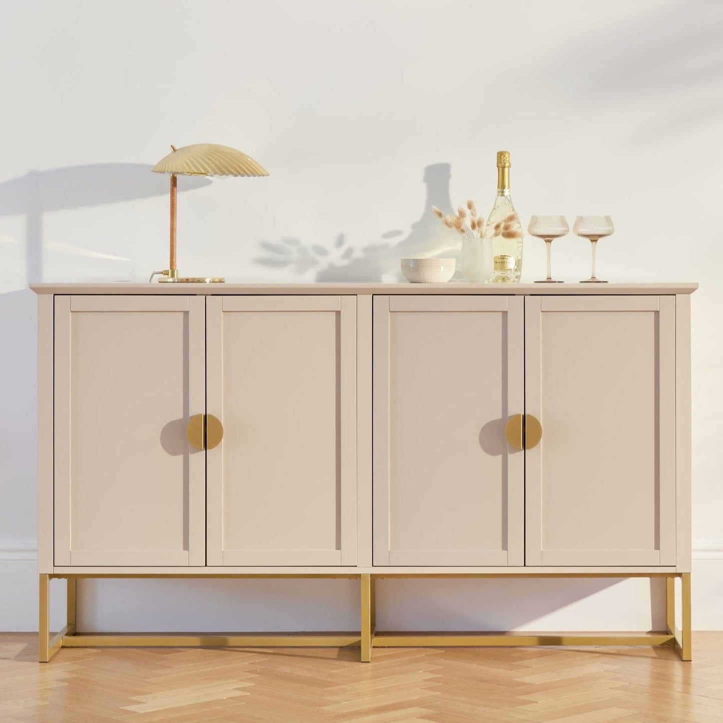 Ines 4 Door Sideboard - Taupe & Gold - Laura James