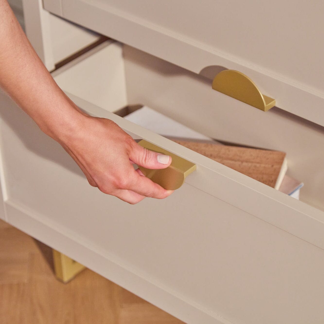 Ines Open Bookcase - Taupe & Gold - Laura James