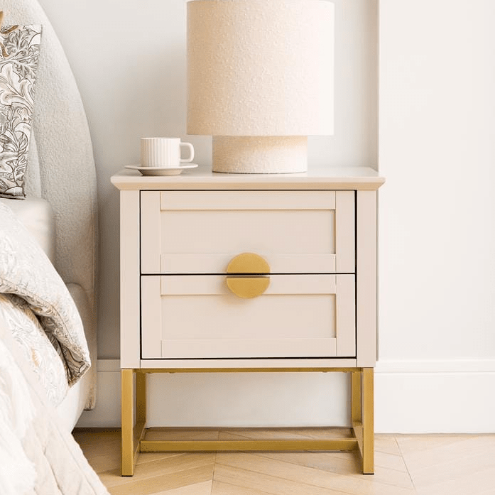 Ines Taupe Bedside Table - Gold Legs
