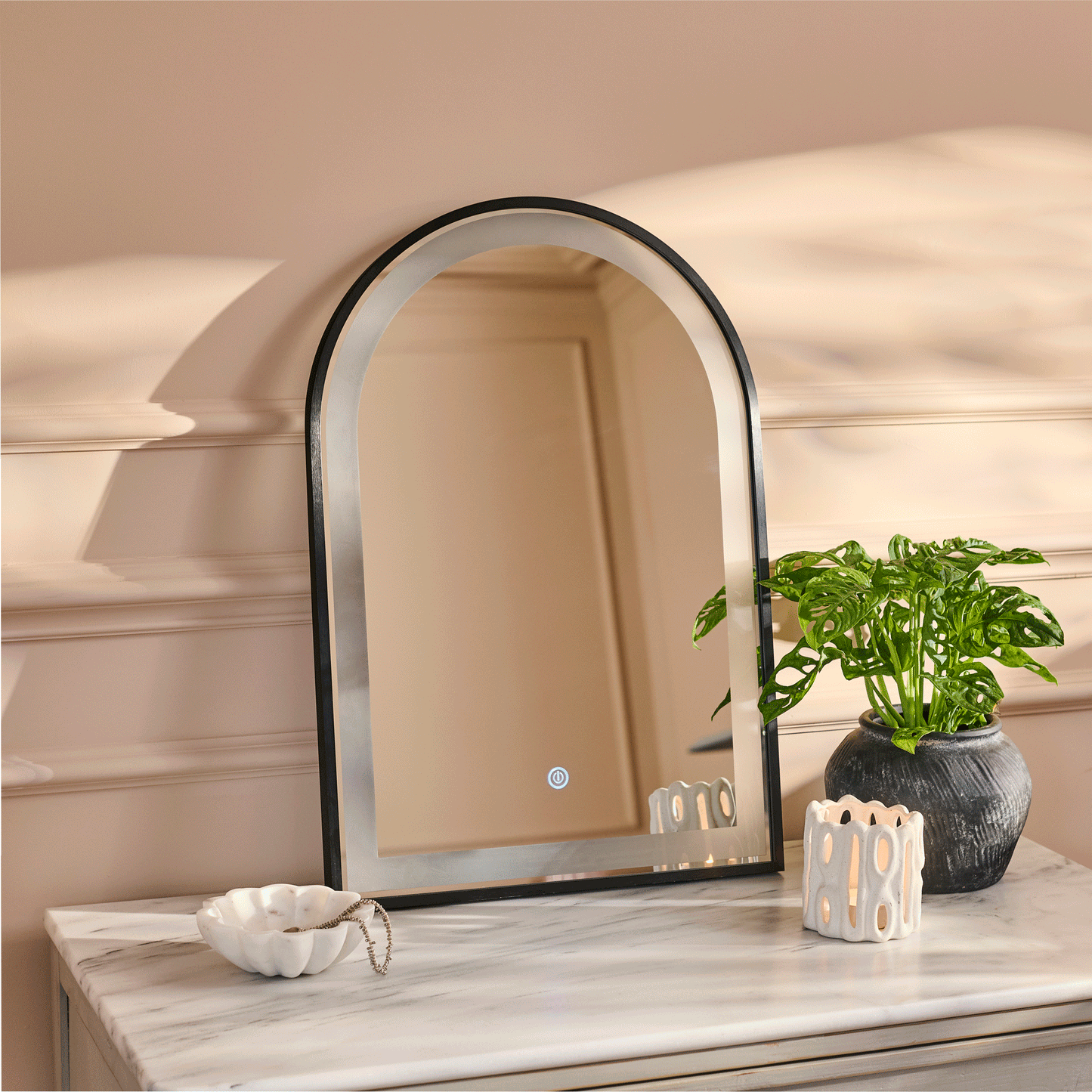 Ingham 65x45cm LED Arch Bathroom Mirror - Black - Laura James