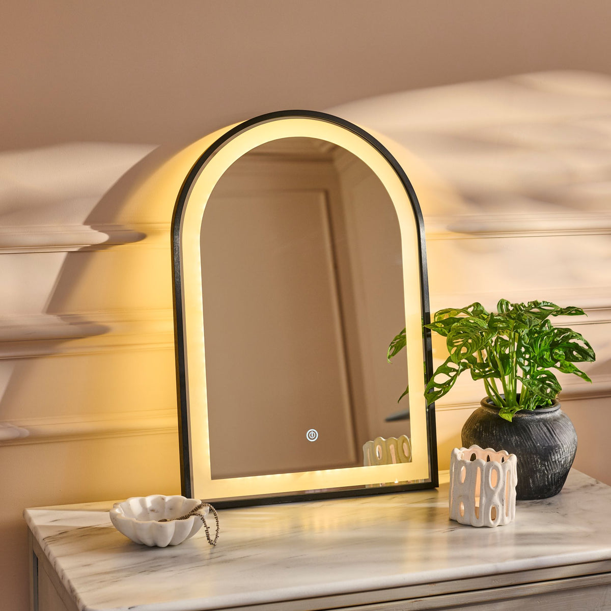 Ingham 65x45cm LED Arch Bathroom Mirror - Black - Laura James