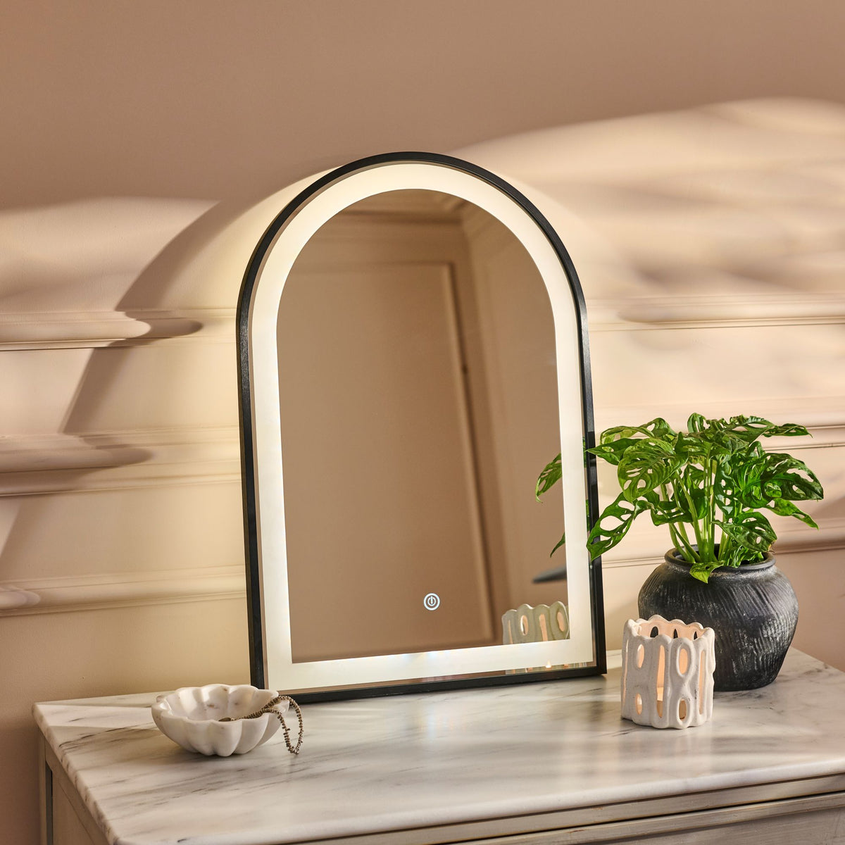 Ingham 65x45cm LED Arch Bathroom Mirror - Black - Laura James
